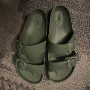 Shade & Shore Olive Slide Sandals with Buckles